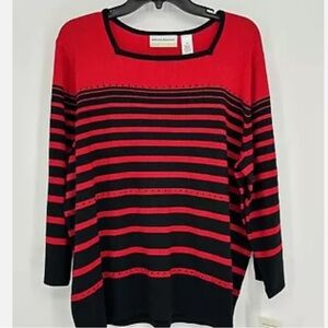Alfred Dunner Black Red Striped Pullover Knit Sweater Women's Size 1X